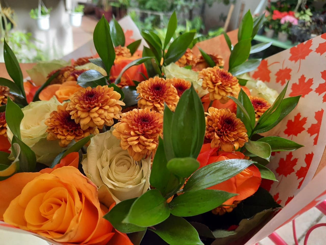 Bouquet - Orange & White Roses